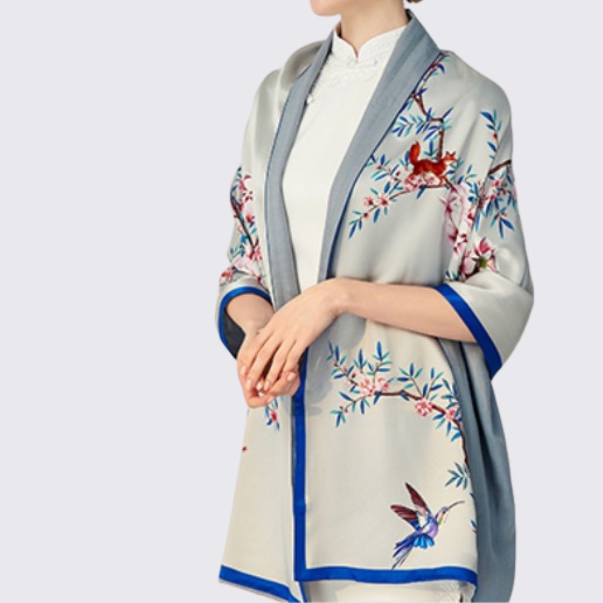 Dubbelzijdige sjaal van zijde en wol