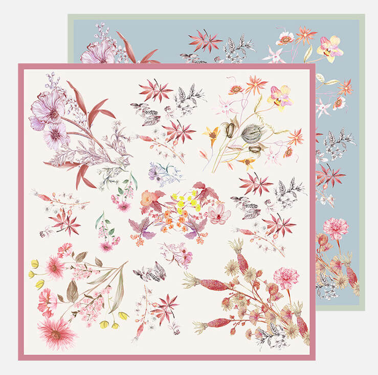 Floral silk scarf (90×90 cm)
