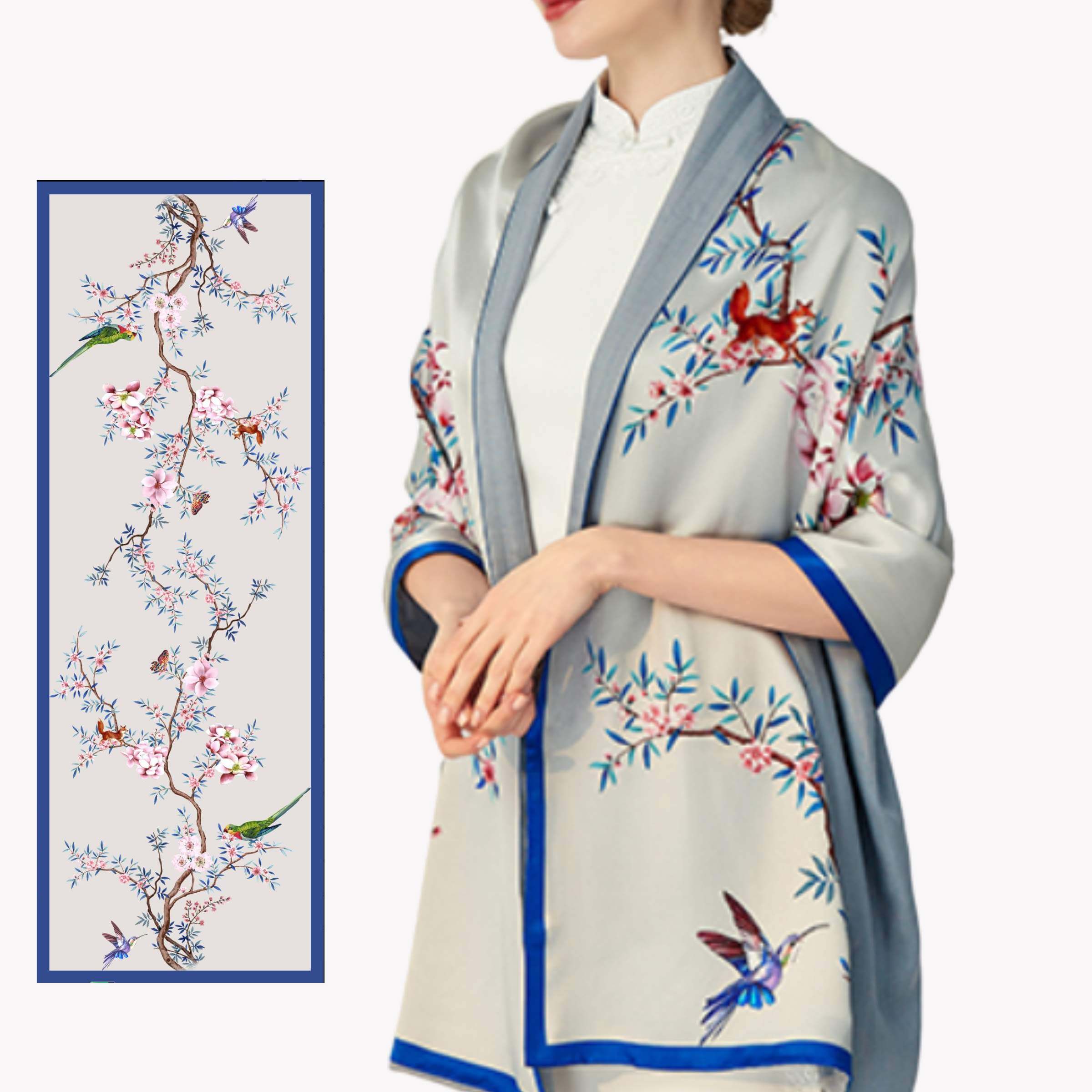 Écharpe double face en soie et laine