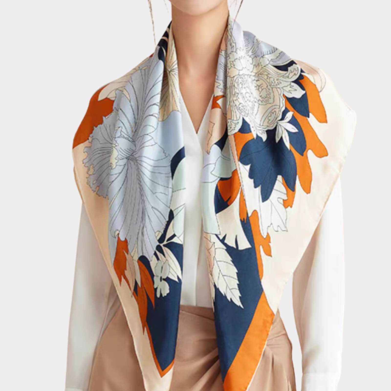 Floral silk scarf (90×90 cm)